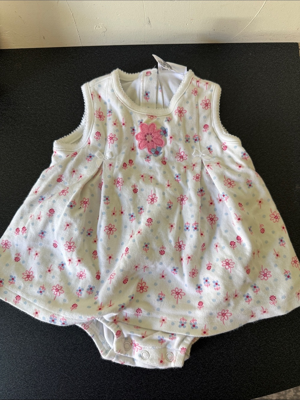 Baby Girl White & Pink Floral Sleeveless Romper by